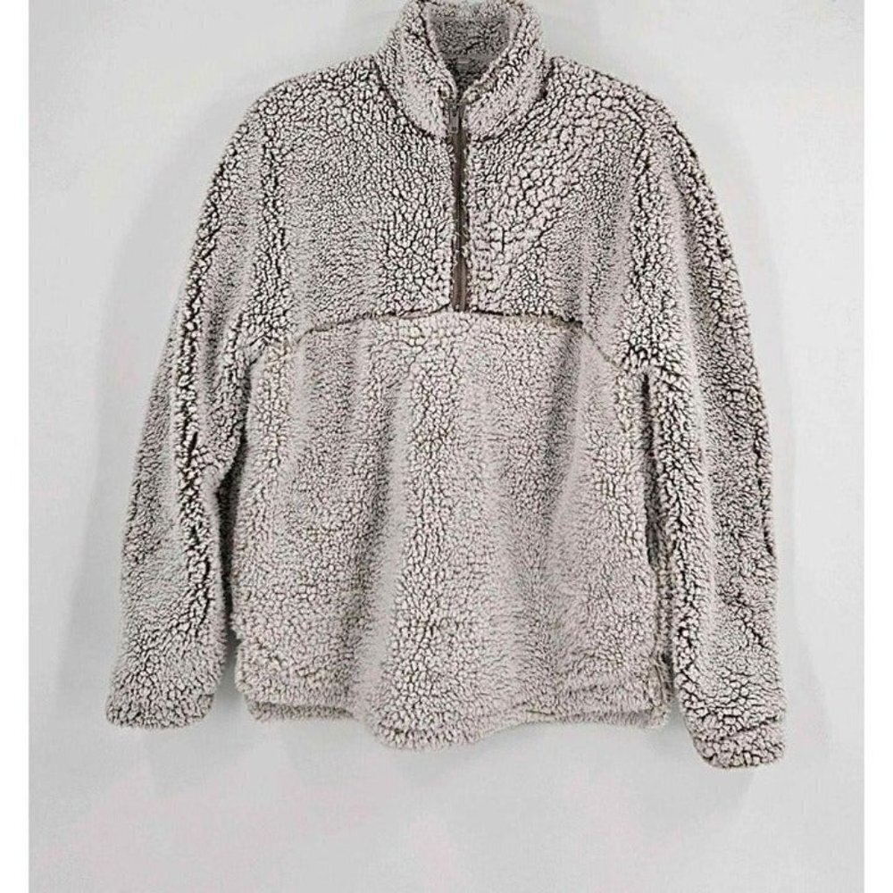 Thread & Supply Light Gray Zip Neck Sherpa Fluffy Soft Sweater Jacket Sz Small